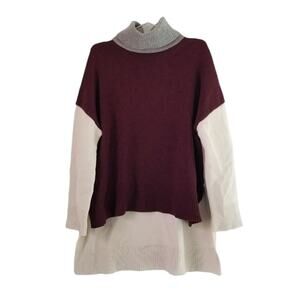 Co White and Maroon Oversized Chunky Turtleneck Sweater size XS